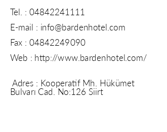 Barden Hotel iletiim bilgileri